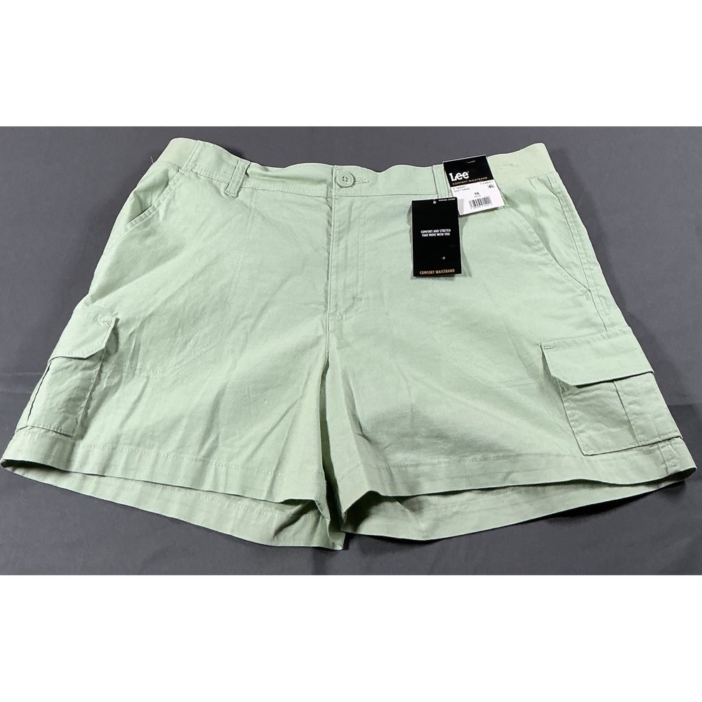 Lee Comfort Waistband 5" Cargo Shorts Soft Sage Green 112366311 Womens 16 NEW